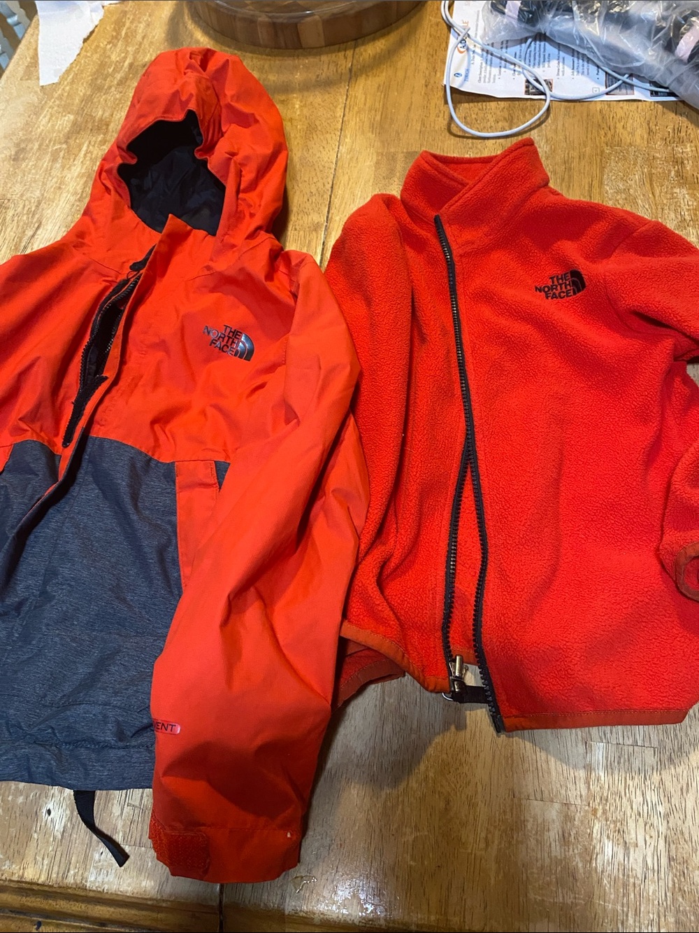 The North Face Boys Red Hooded Raincoat with Red Fleece Jacket